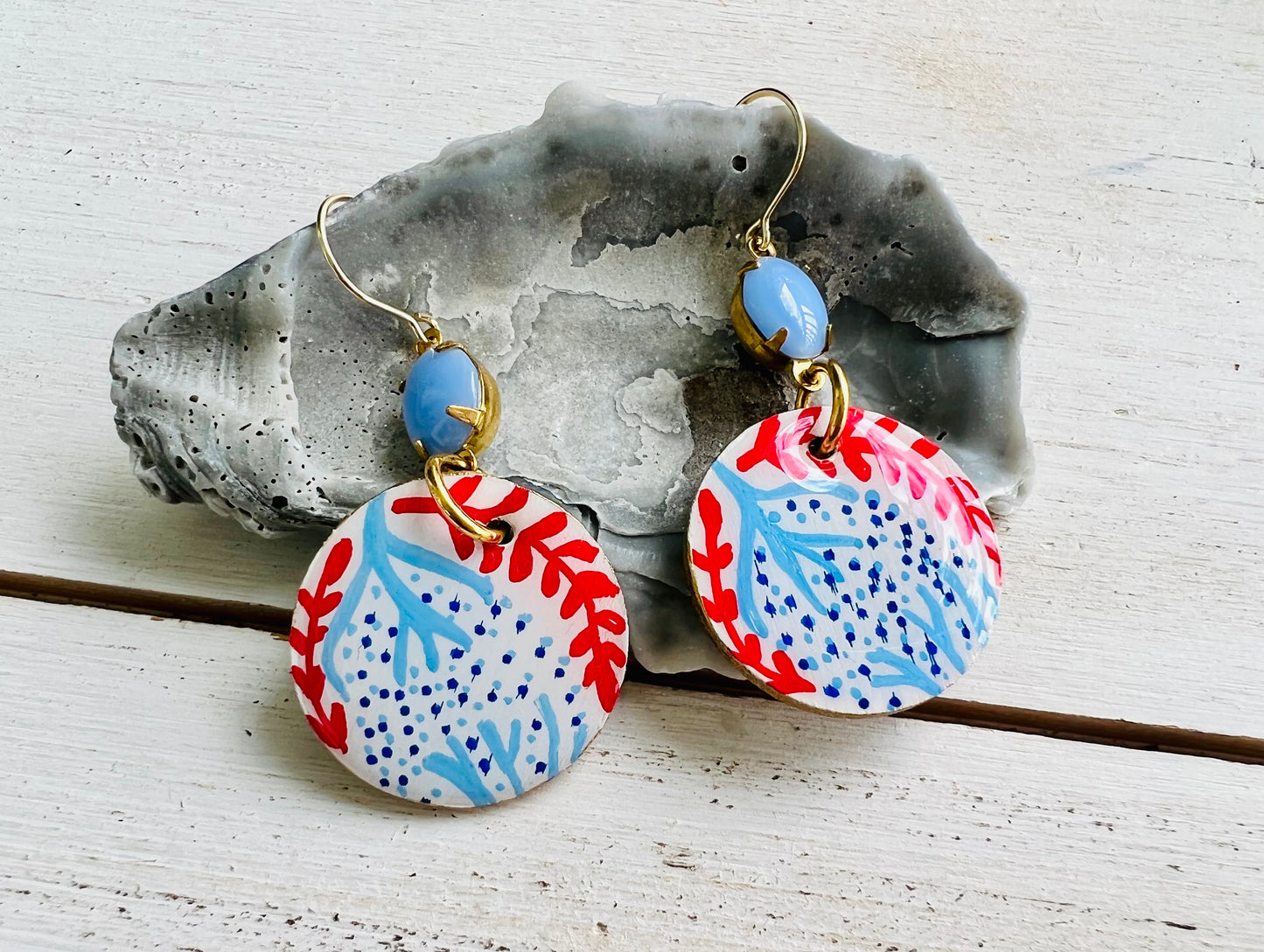 Hand Painted Coral Earrings