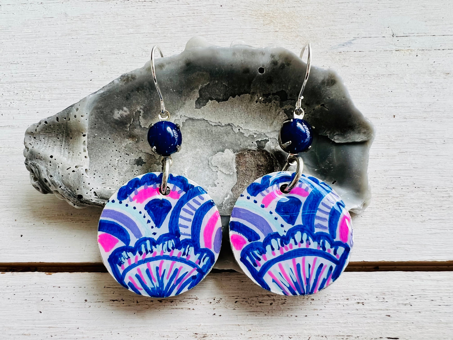 Hand Painted Scallop Shell Earrings