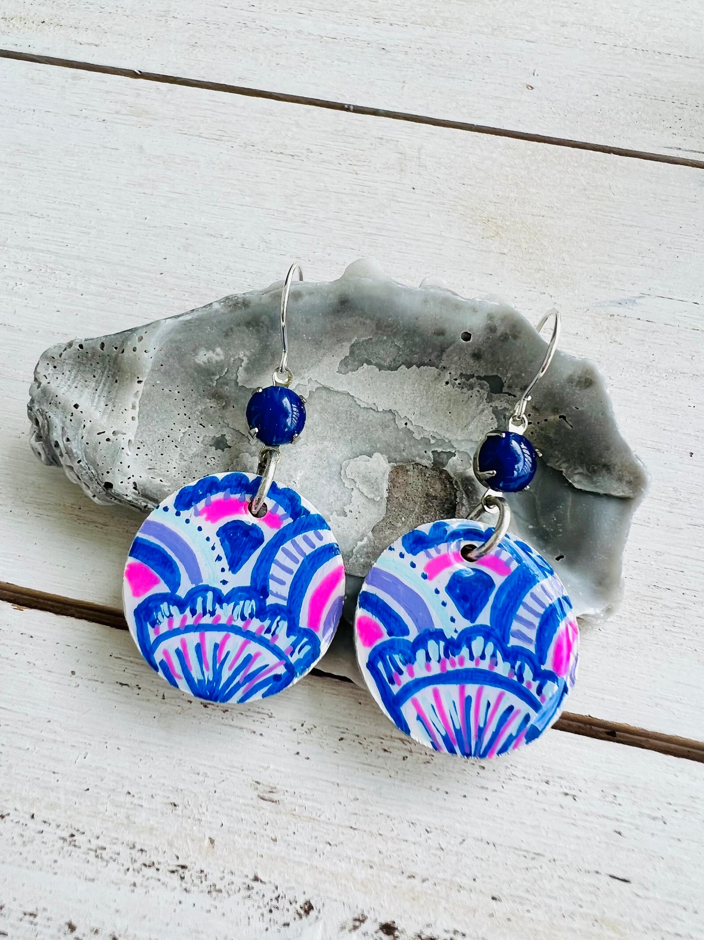 Hand Painted Scallop Shell Earrings