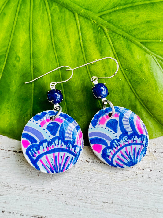 Hand Painted Scallop Shell Earrings