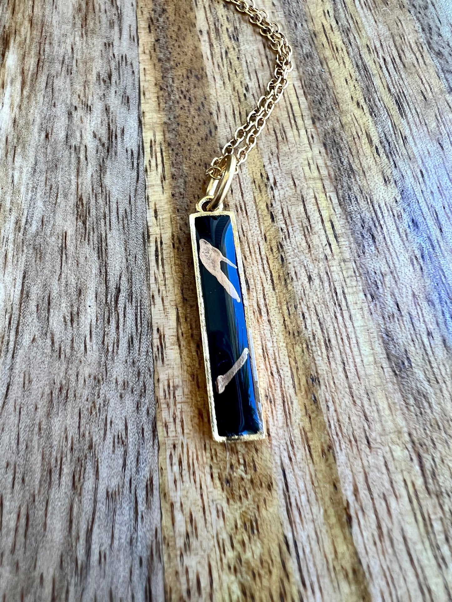 Kintsugi Inspired Pendants - Encouragement Gift - Kintsugi Bar Necklace, Rectangle, Black, Gold