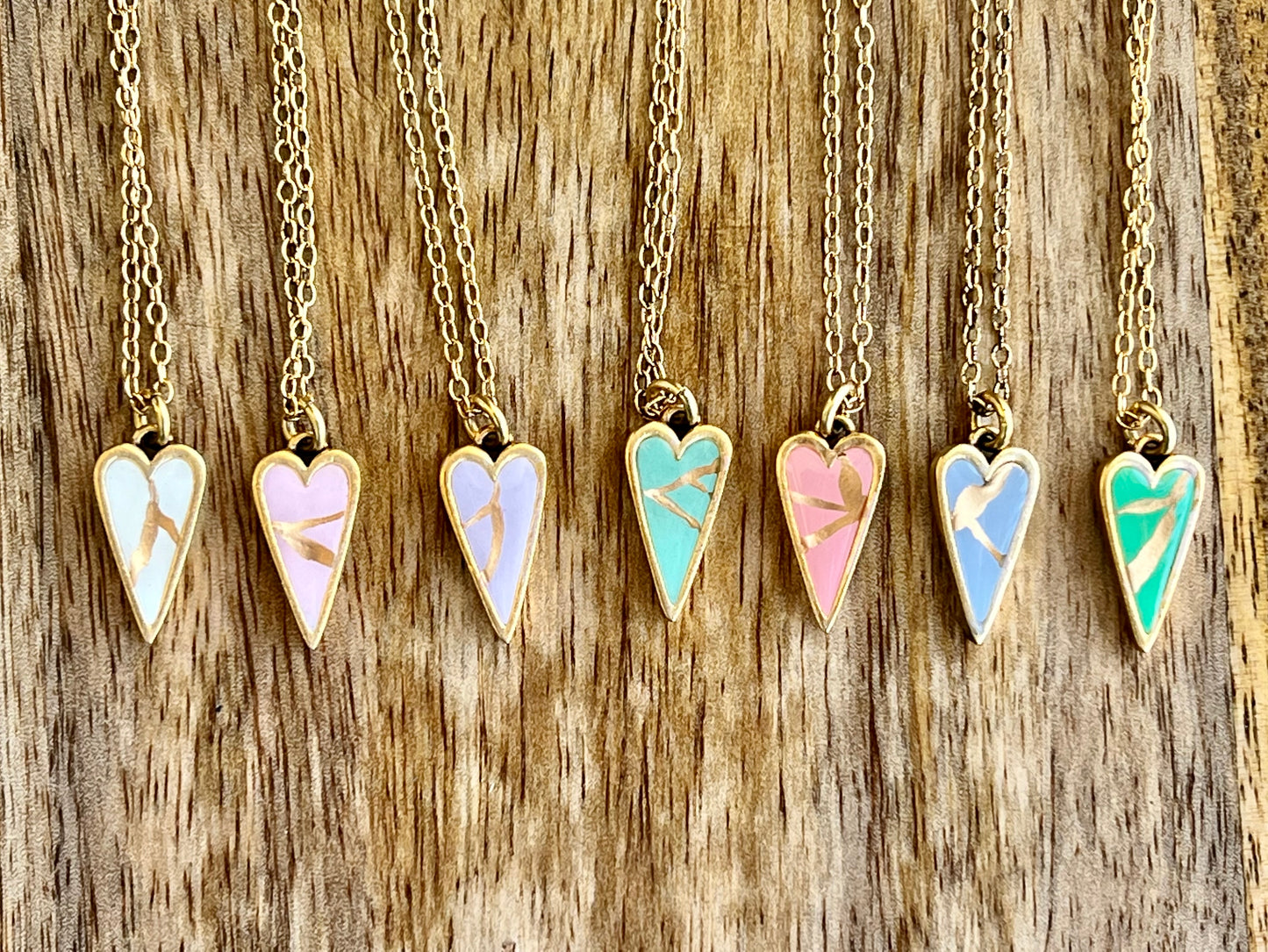 Kintsugi Inspired Pendants - Encouragement Gift - Kintsugi Heart Necklace, Gold