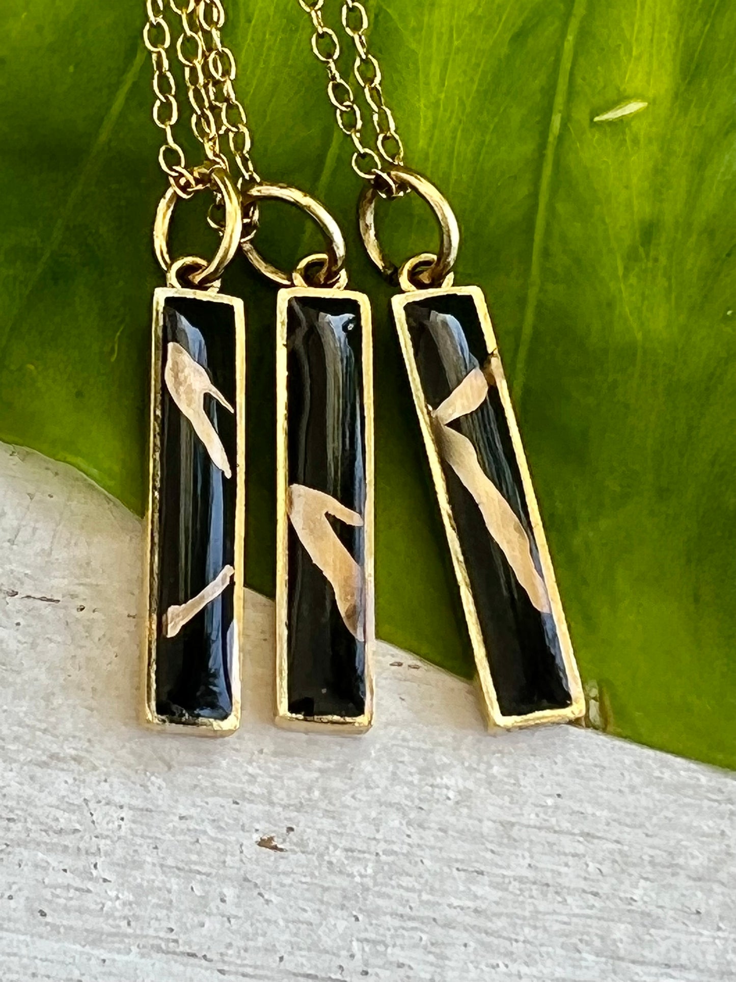 Kintsugi Inspired Pendants - Encouragement Gift - Kintsugi Bar Necklace, Rectangle, Black, Gold