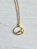 Kintsugi Inspired Pendants - Encouragement Gift - Kintsugi Oval Necklace, White, Gold