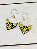 Black and Gold Floral Shield Earrings