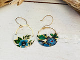 Blue Flower Half Circle Earrings