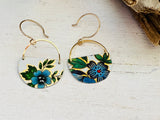 Blue Flower Half Circle Earrings