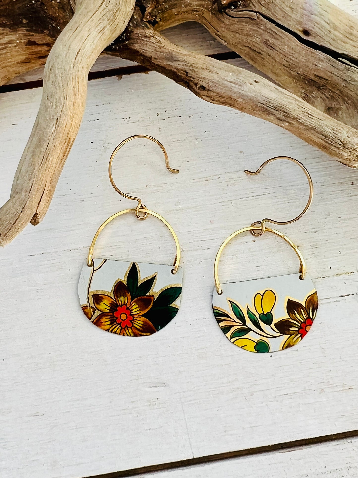 Yellow Flower Half Circle  Earrings - Daffodil Earrings