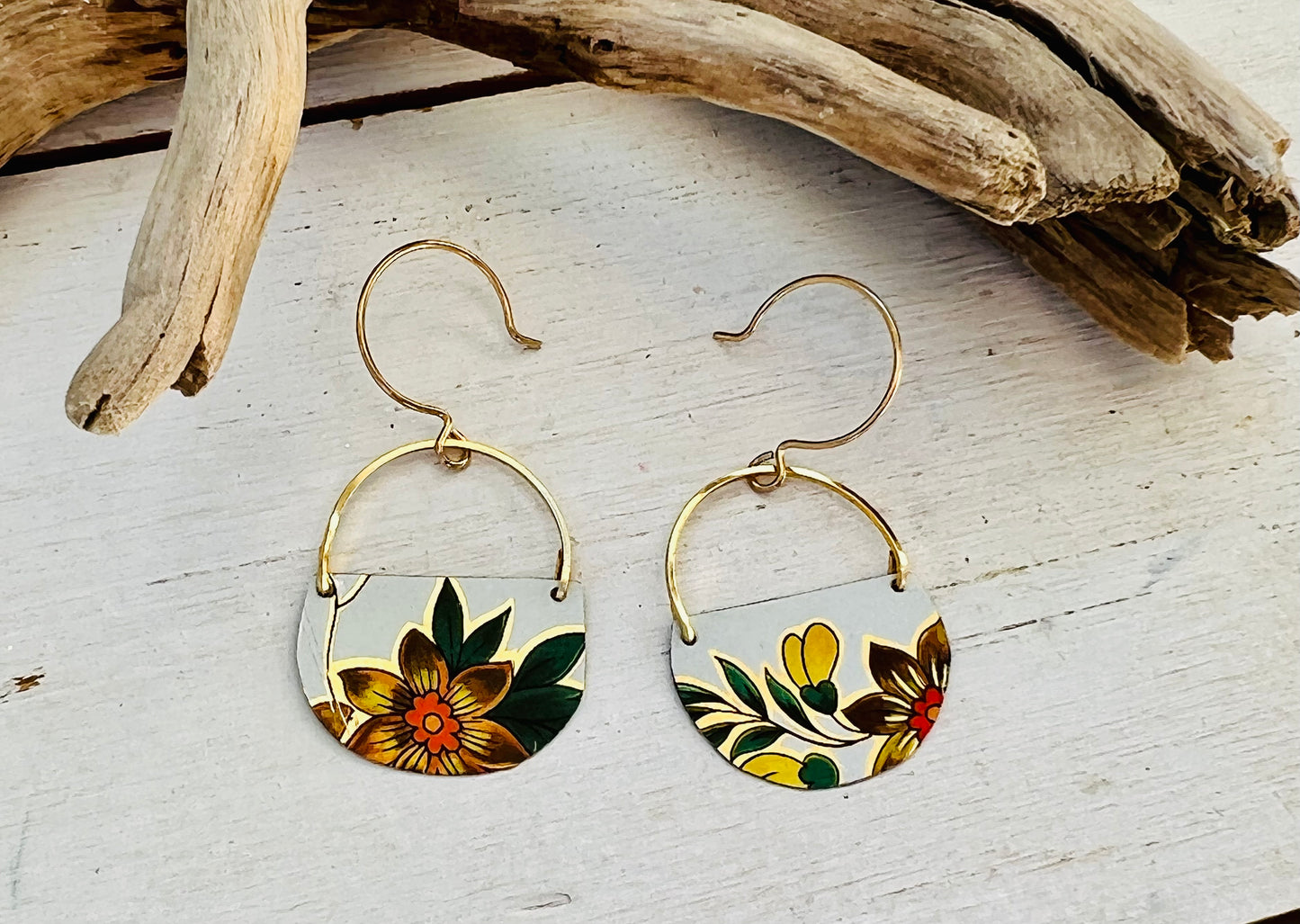 Yellow Flower Half Circle  Earrings - Daffodil Earrings