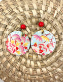 Red Blossom - Blue Chiyogami Earrings