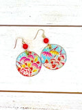 Red Blossom - Blue Chiyogami Earrings