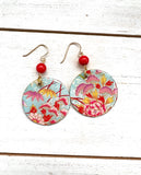 Red Blossom - Blue Chiyogami Earrings