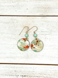 Crane Chiyogami Earrings with Mint Accents