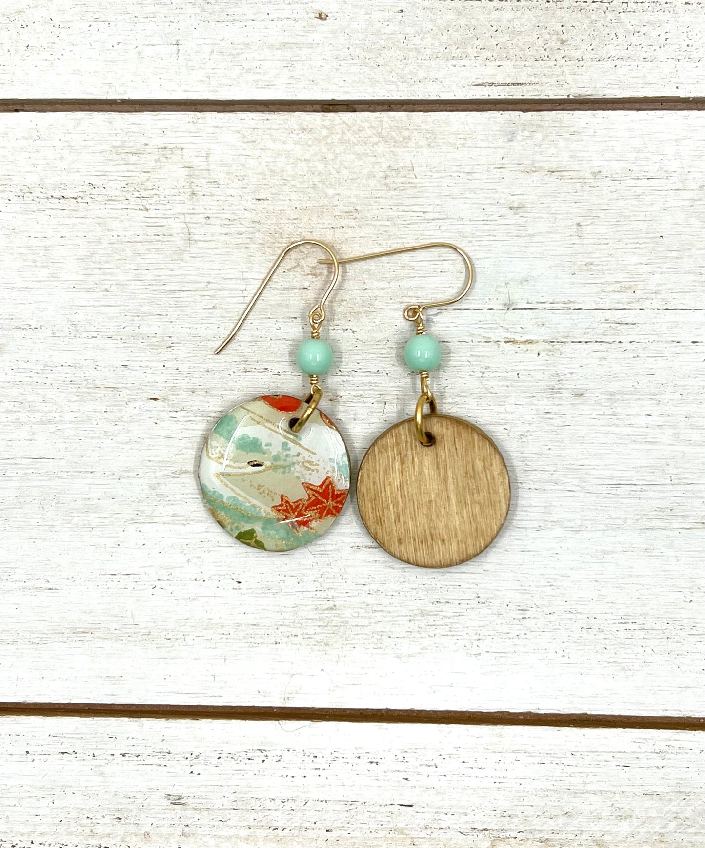 Crane Chiyogami Earrings with Mint Accents