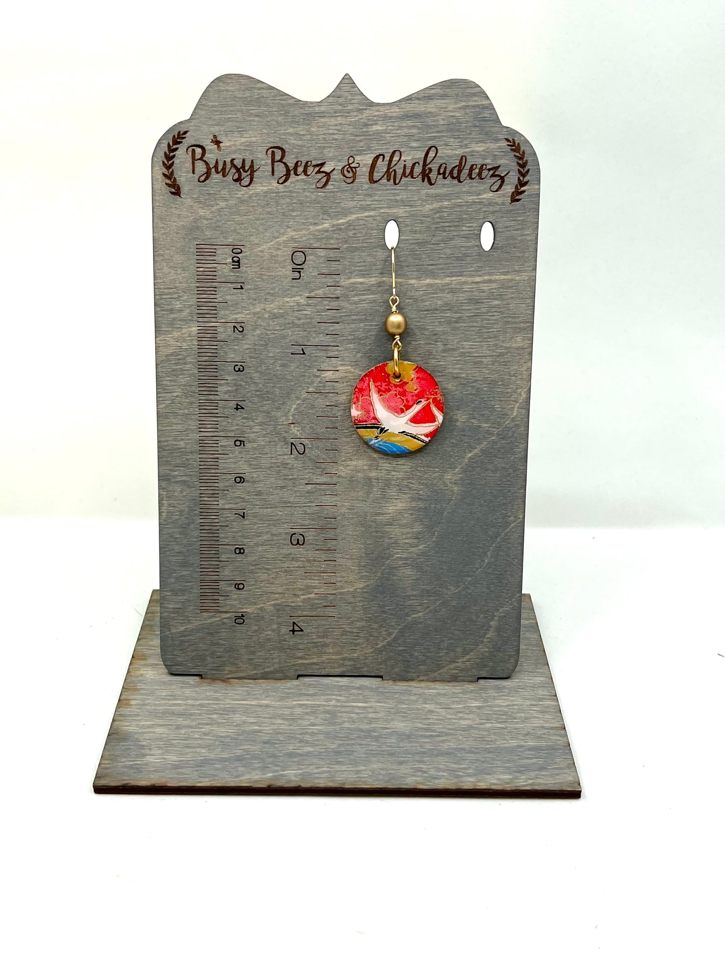 Crane Chiyogami Earrings with Red Background