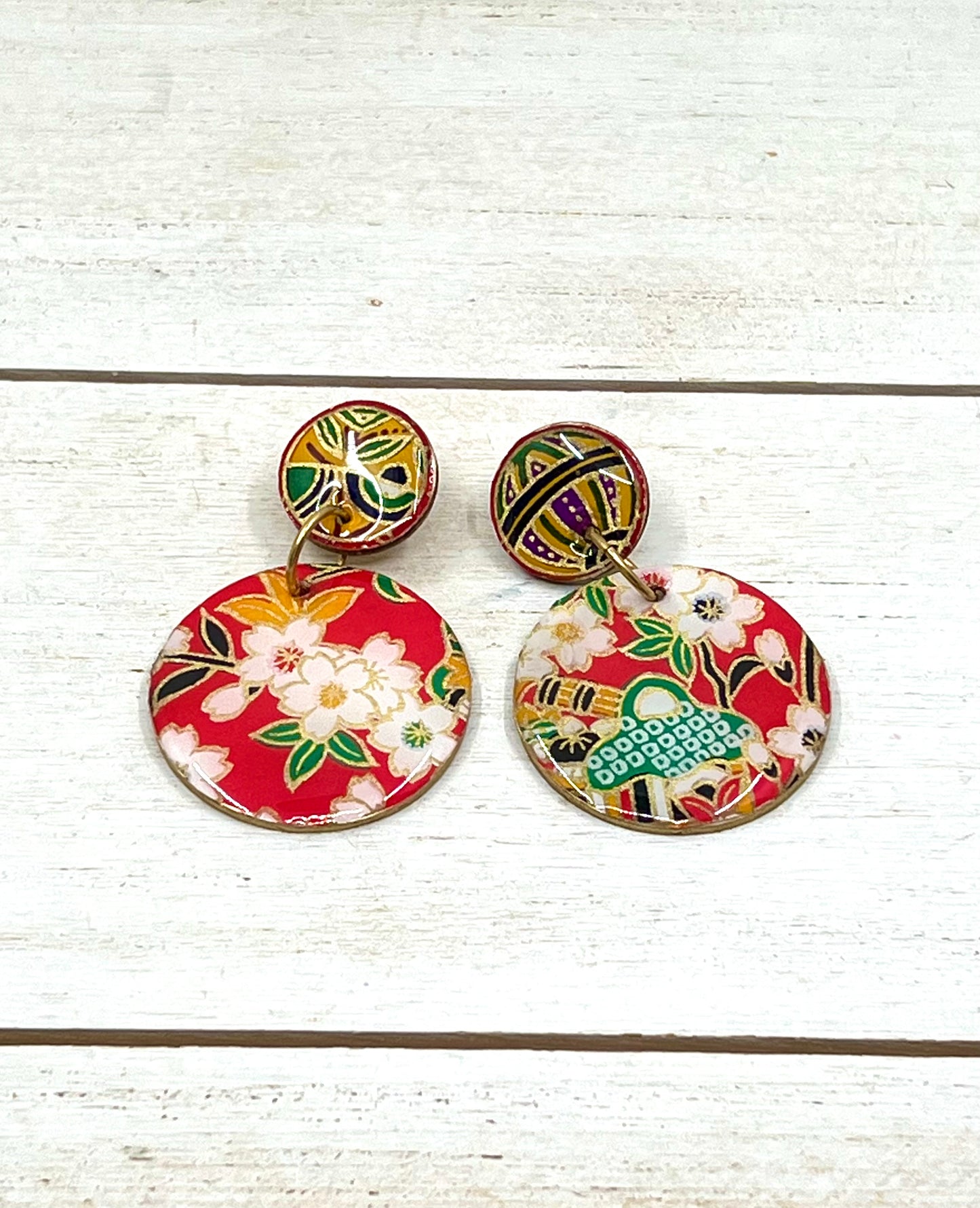 Red Chiyogami Earrings