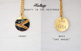 Kintsugi Inspired Pendants - Encouragement Gift - Double Sided Necklace - Small Circle, Black, Gold