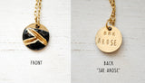 Kintsugi Inspired Pendants - Encouragement Gift - Double Sided Necklace - Small Circle, Black, Gold