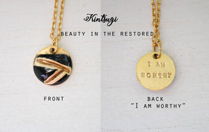 Kintsugi Inspired Pendants - Encouragement Gift - Double Sided Necklace - Small Circle, Black, Gold