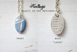 Kintsugi Inspired Pendants - Double Sided Necklace - Hand Stamped - Kintsugi Necklace Oval, hand colorized clay blue, silver