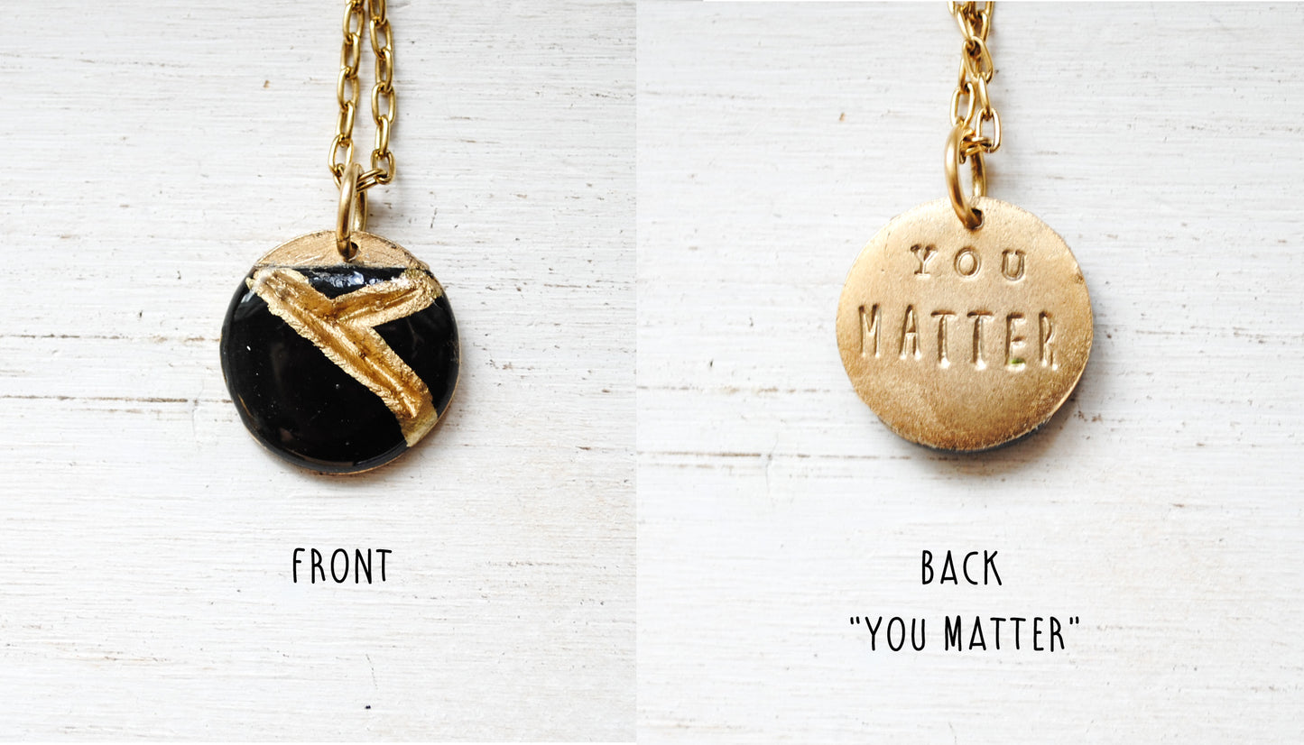 Kintsugi Inspired Pendants - Encouragement Gift - Double Sided Necklace - Small Circle, Black, Gold