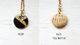 Kintsugi Inspired Pendants - Encouragement Gift - Double Sided Necklace - Small Circle, Black, Gold